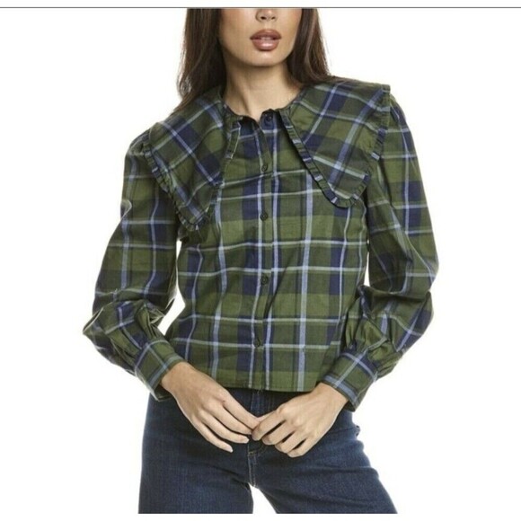 WeWoreWhat Plaid Collar Puff Sleeve Top XS - Picture 1 of 6